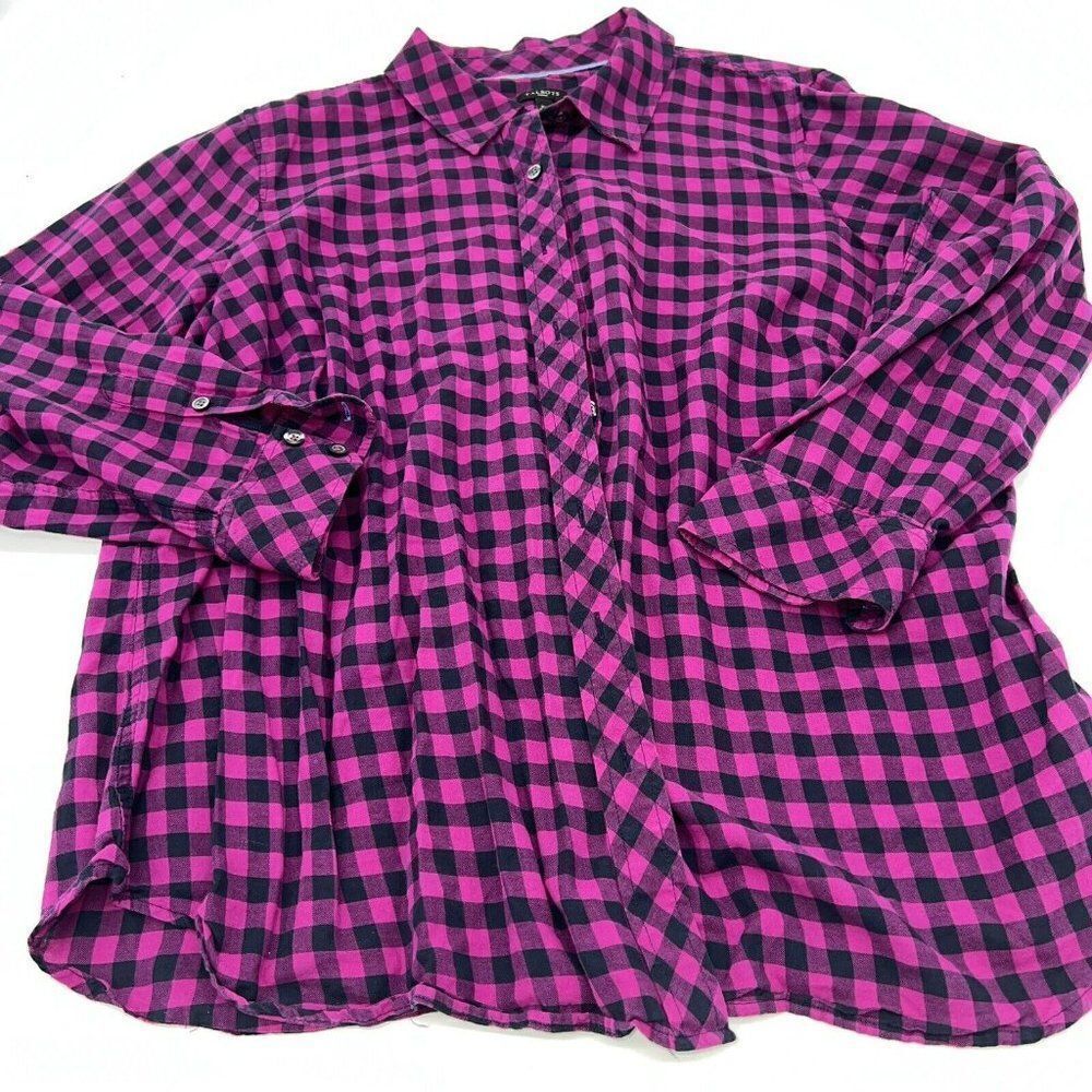 Talbots Fuchsia and Black Plaid Long Sleeve Button-up Shirt Size 2X